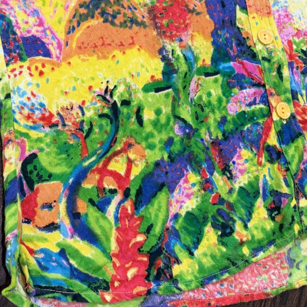 Michael Leu Button Down Shirt Women 3X Multicolor Abstract Art Sequin Cotton - Picture 7 of 9